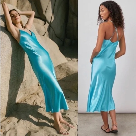 Rails Kaiden Silk Midi Slip Dress Womens Size Small Azure Blue Aqua Retails $238 - Picture 1 of 9
